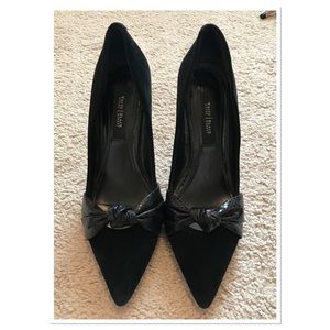 WHBM Black Suede Leather Bow Pointed Toe Heels 6.5
